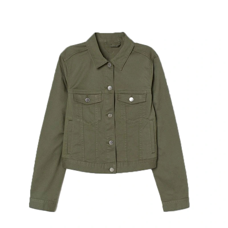 Womens Olive Green Denim Jacket Denim Jacket women front product view | Dash Racegear — Olive Green Denim Jacket for Womens