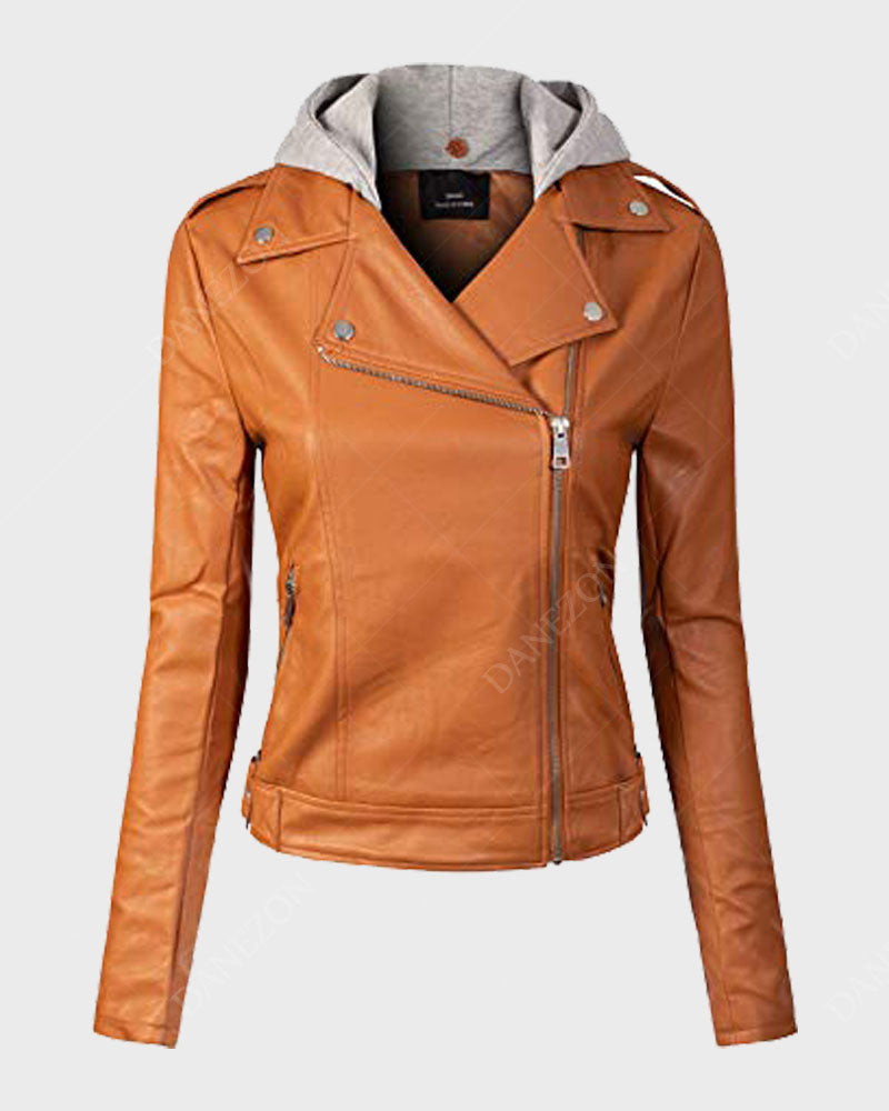 Womens Olivia Orange Leather Jacket Leather Jacket women front product view | Dash Racegear — Womens Olivia Orange Leather Jacket