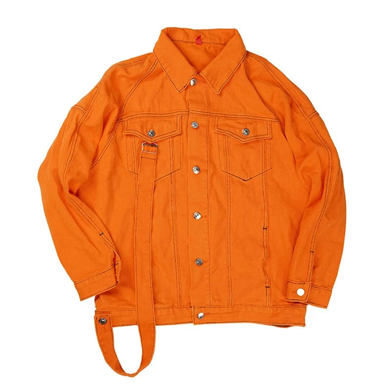 Womens Orange Denim Jacket Denim Jacket women front product view | Dash Racegear — Orange Denim Womens Jean Jacket