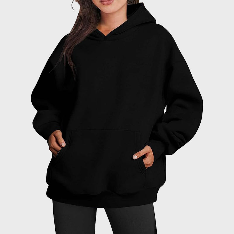 Women’s Oversize Black Hoodie Hoodie unisex front product view | Dash Racegear — Women Black Plain Oversize Pullover Hoodie