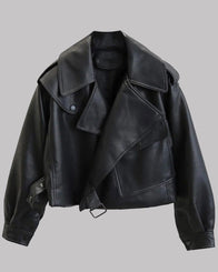 Womens Oversized Black Leather Jacket Biker Jacket women front product view | Dash Racegear — Womens Black Oversized Leather Jacket