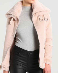 Woman Pink Shearling Jacket Jacket unisex detail view 2 | Dash Racegear — Women's Style Pink Suede Leather Shearling Jacket