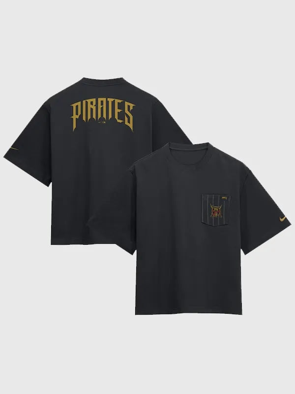 Pittsburgh Pirates 2026 City Connect Pocket Boxy T-Shirt Shirt unisex front product view | Dash Racegear — Pittsburgh Pirates Nike 2026 City Connect Pocket Boxy T-Shirt, relaxed fit with chest pocket for casual fan style.