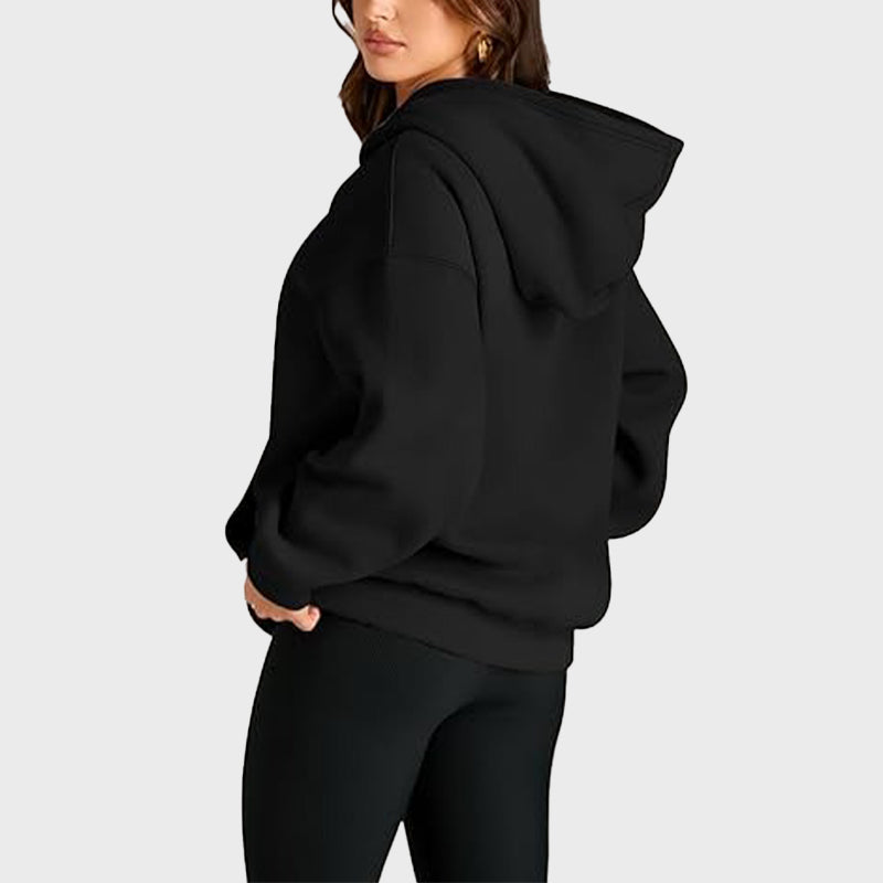 Womens Oversized Black Hoodie Hoodie women detail view 4 | Dash Racegear — Women's Plain Black Oversized Hoodie