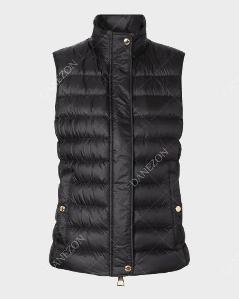 Womens Black Puffer Vest Vest women front product view | Dash Racegear — Womens Parachute Puffer Black Vest