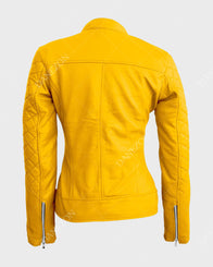 Womens Yellow Quilted Biker Jacket Biker Jacket women detail view 2 | Dash Racegear — Womens Quilted Yellow Biker Jacket
