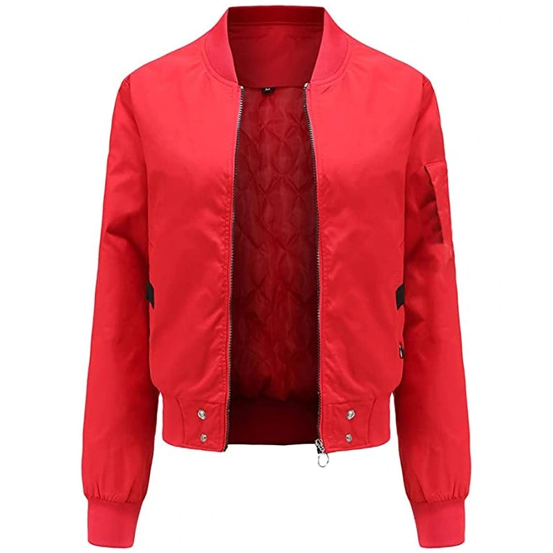 Women Red Bomber Jacket Bomber Jacket women front product view | Dash Racegear — Women Red Bomber Jacket