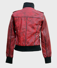 Womens Red Bomber Style Leather Jacket Bomber Jacket women detail view 3 | Dash Racegear — Womens Slimfit Leather Bomber Red Jacket