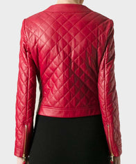 Womens Quilted Red Leather Jacket Leather Jacket women detail view 4 | Dash Racegear — Womens Quilted Red Leather Jacket