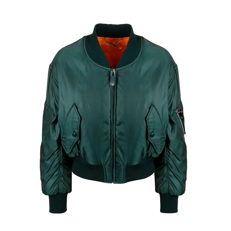Women’s Sea Green Bomber Jacket Bomber Jacket women front product view | Dash Racegear — Women Sea Green Bomber Jacket