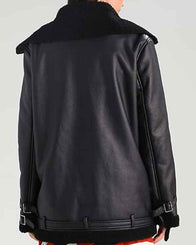 Womens Black Leather Shearling Aviator Jacket Jacket women detail view 3 | Dash Racegear — Womens Black Leather Shearling Aviator Jacket
