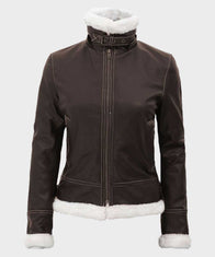 Womens Dark Brown Shearling Jacket Jacket women detail view 2 | Dash Racegear — Womens Fur Lined Brown Jacket