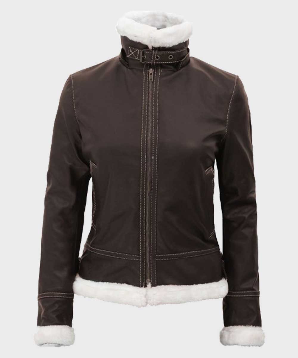 Womens Dark Brown Shearling Jacket Jacket women detail view 2 | Dash Racegear — Womens Fur Lined Brown Jacket