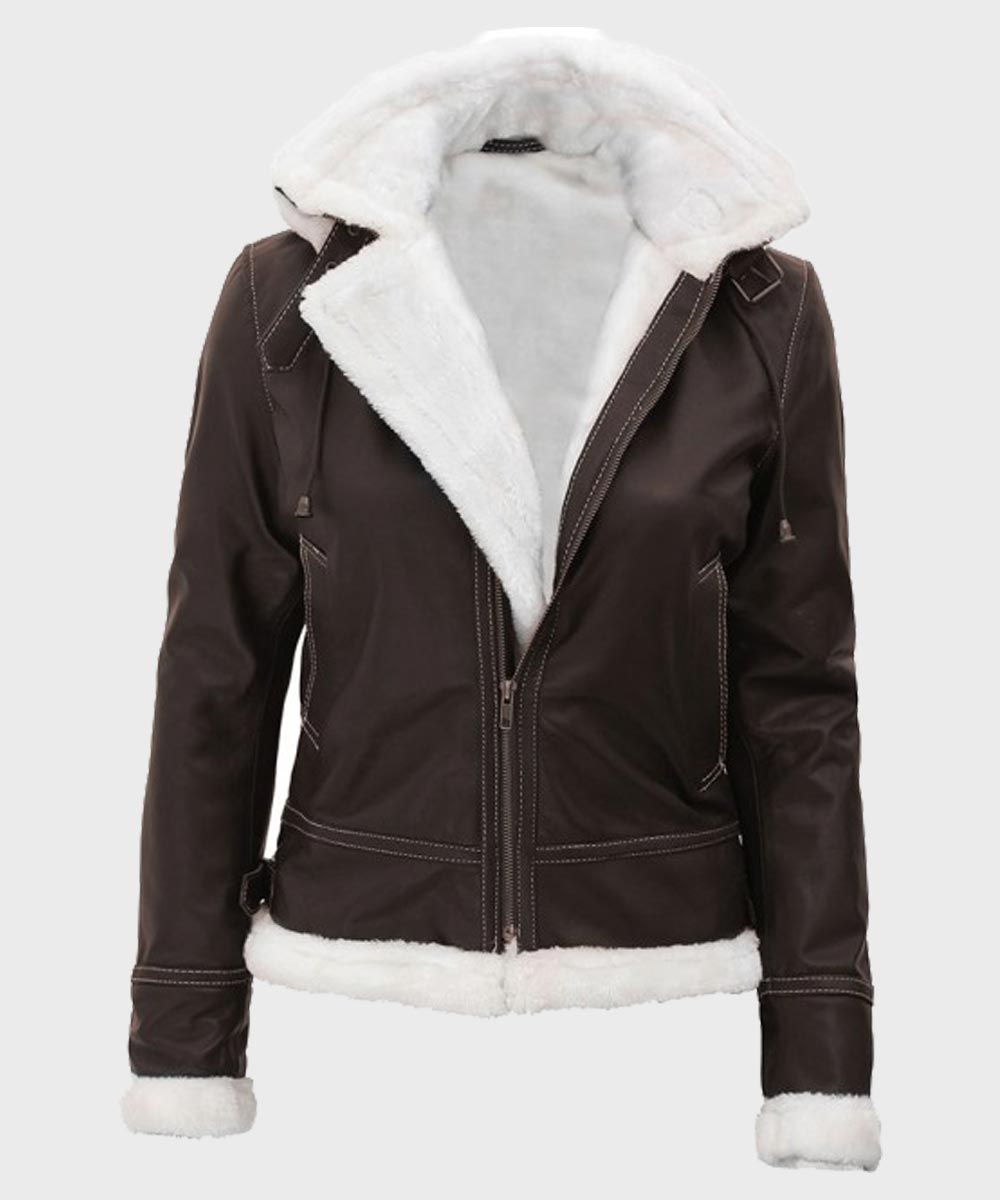 Womens Dark Brown Shearling Jacket Jacket women detail view 3 | Dash Racegear — Dark Brown Womens Leather Shearling Jacket