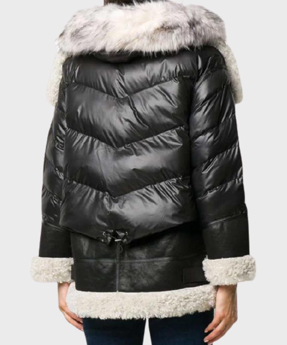 Womens Black Padded Shearling Jacket Jacket women detail view 4 | Dash Racegear — Womens Padded Black Hooded Shearling Jacket