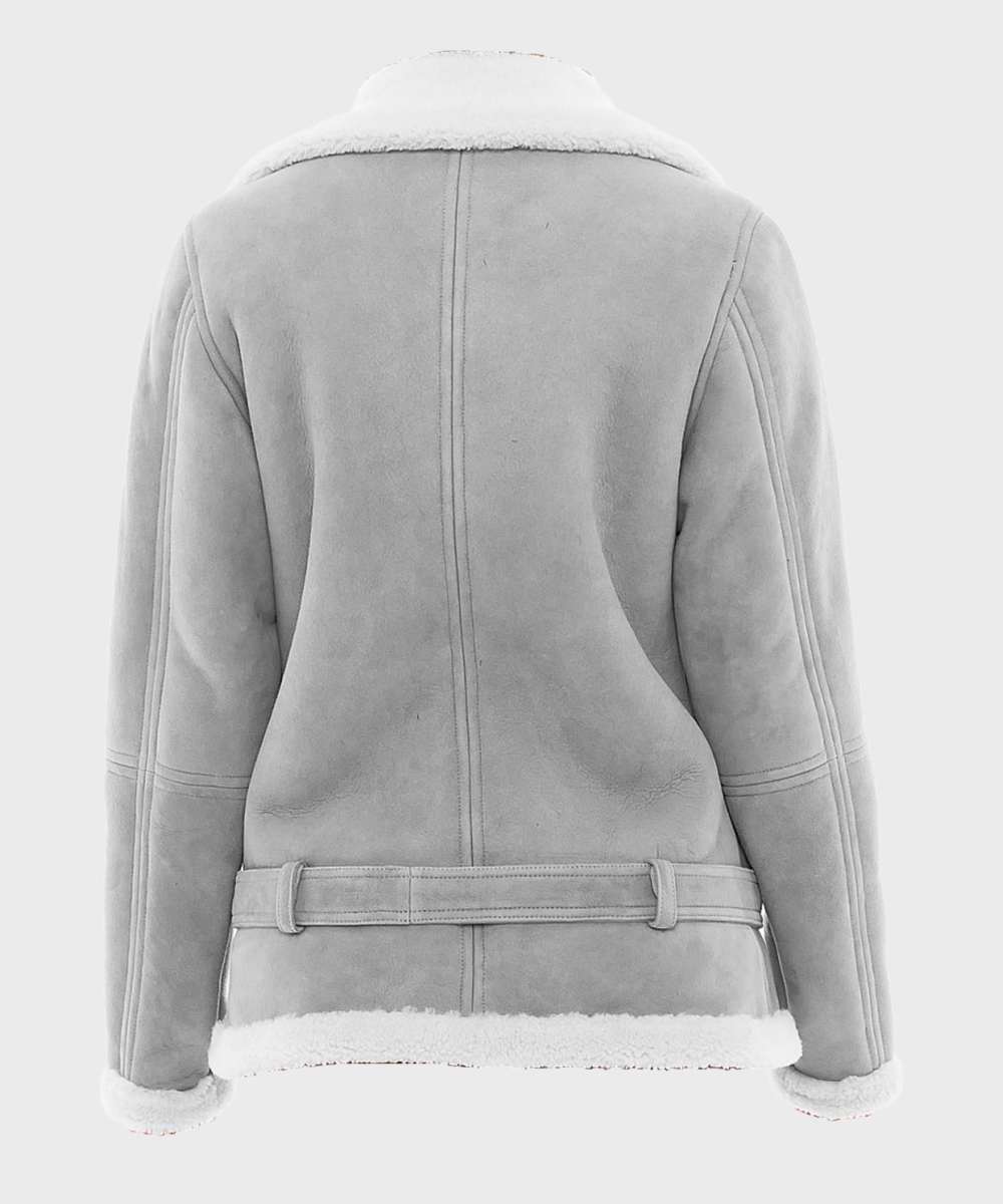 Women’s Grey Suede Shearling Jacket Jacket women detail view 2 | Dash Racegear — Women's White Shearling Grey Suede Jacket