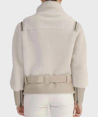 Womens Ivory Shearling Biker Jacket Biker Jacket women detail view 2 | Dash Racegear — Womens Sheepskin Short Biker Jacket