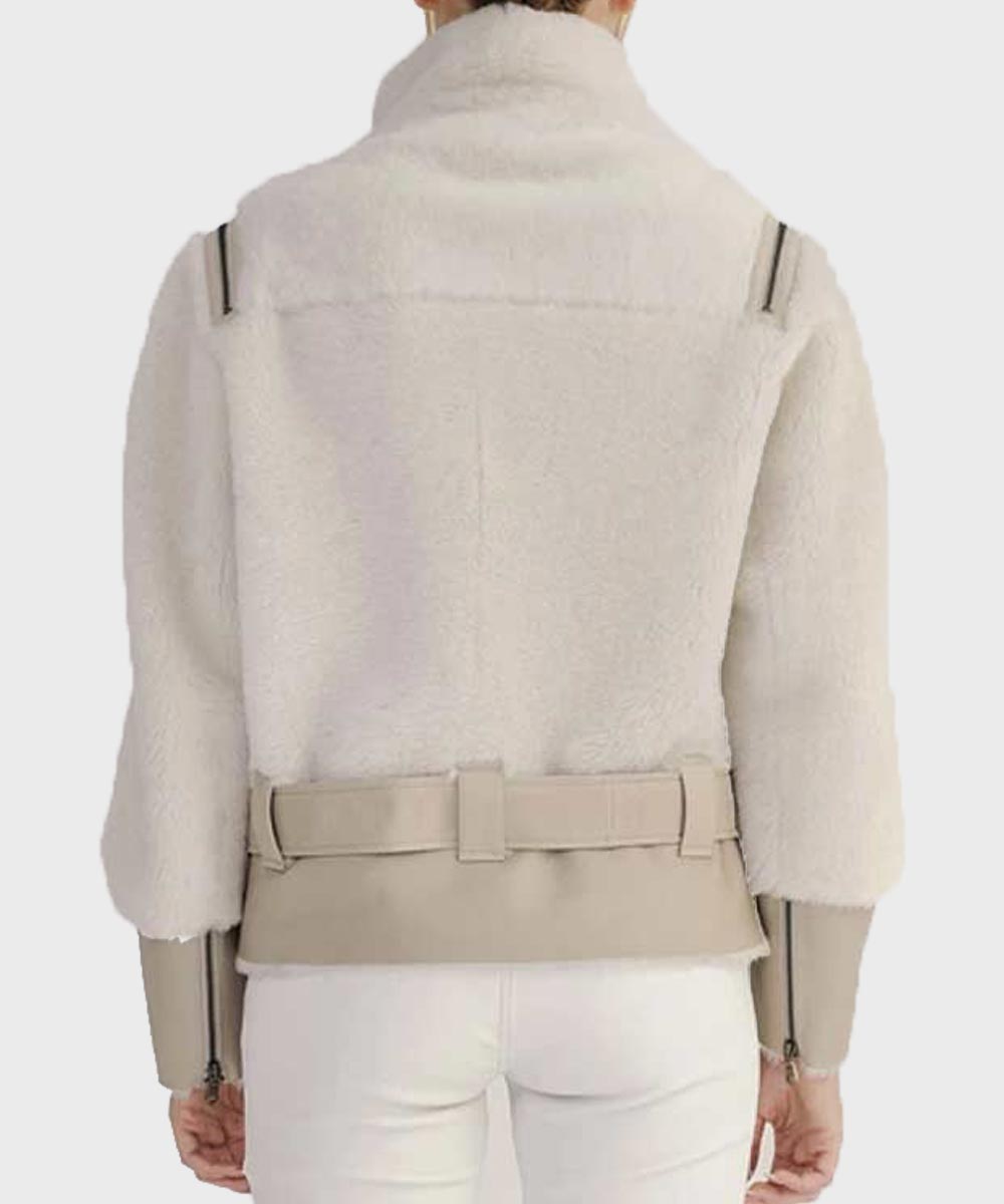 Womens Ivory Shearling Biker Jacket Biker Jacket women detail view 2 | Dash Racegear — Womens Sheepskin Short Biker Jacket