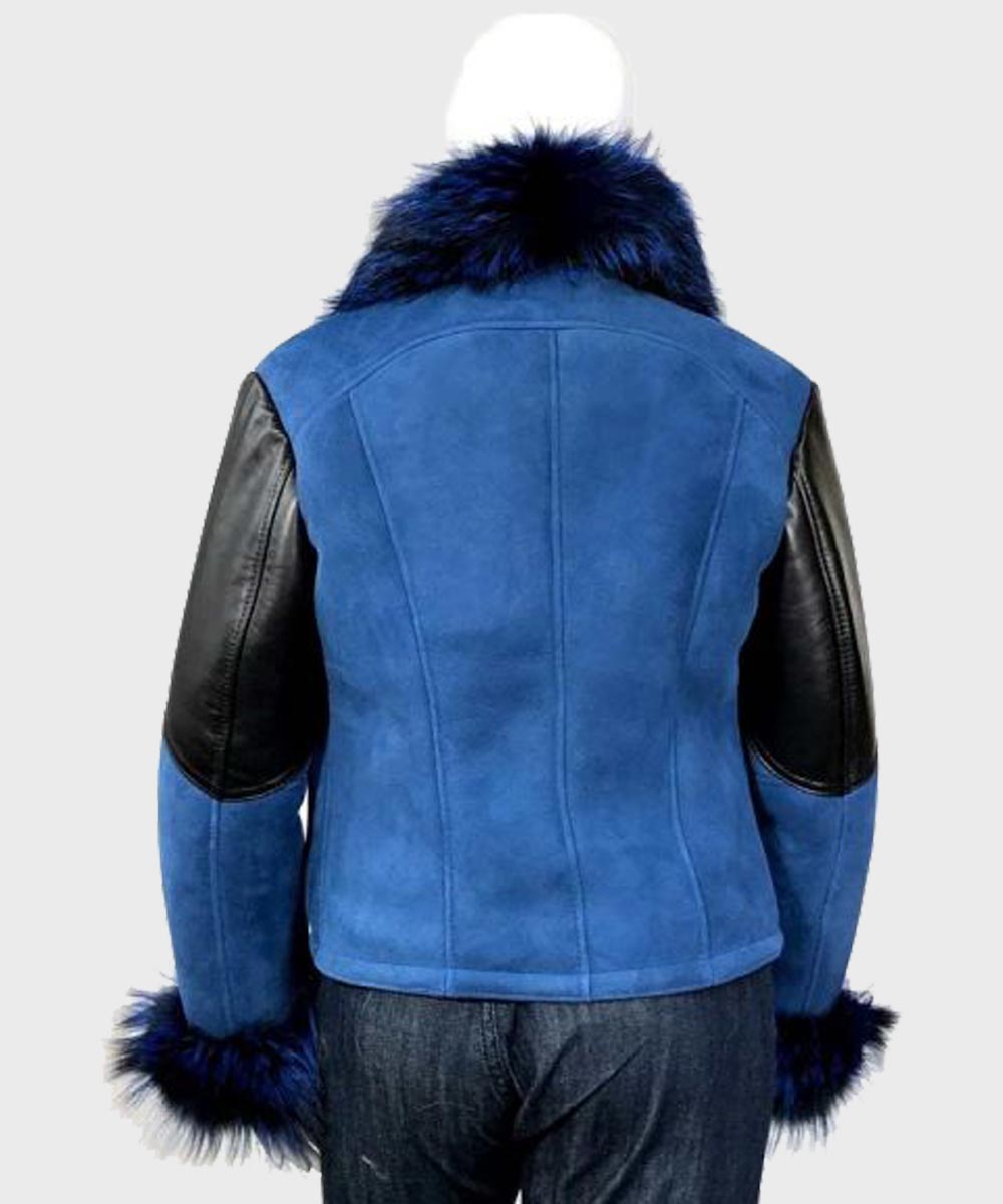 Womens Blue Sheepskin Shearling Jacket Jacket women detail view 2 | Dash Racegear — Womens Sheepskin Shearling Jacket