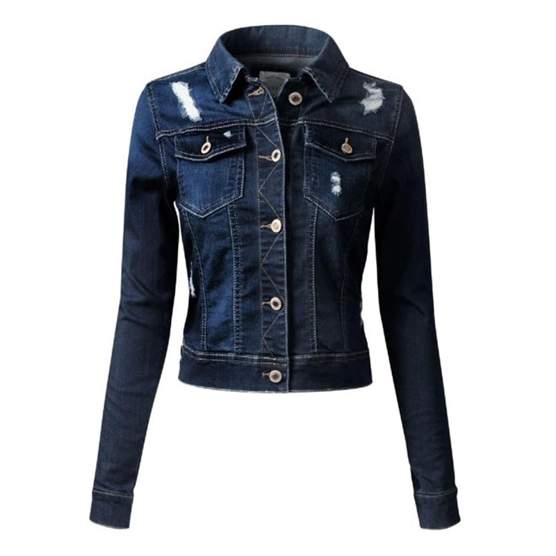 Womens Blue Damage denim Jacket Denim Jacket women front product view | Dash Racegear — Womens Blue Damage denim Jacket