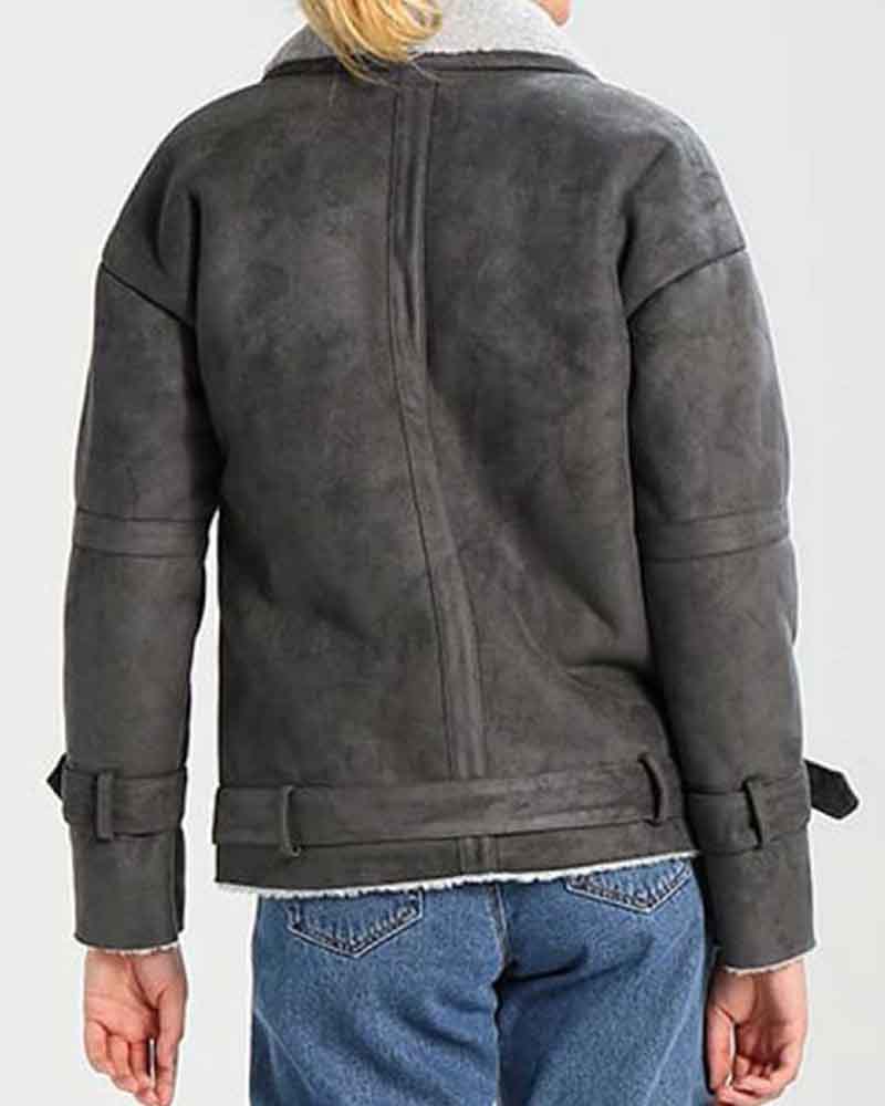 Womens Shearling Grey Suede Leather Jacket Leather Jacket women detail view 3 | Dash Racegear — Women's Motorcycle Shearling Grey Suede Leather Jacket