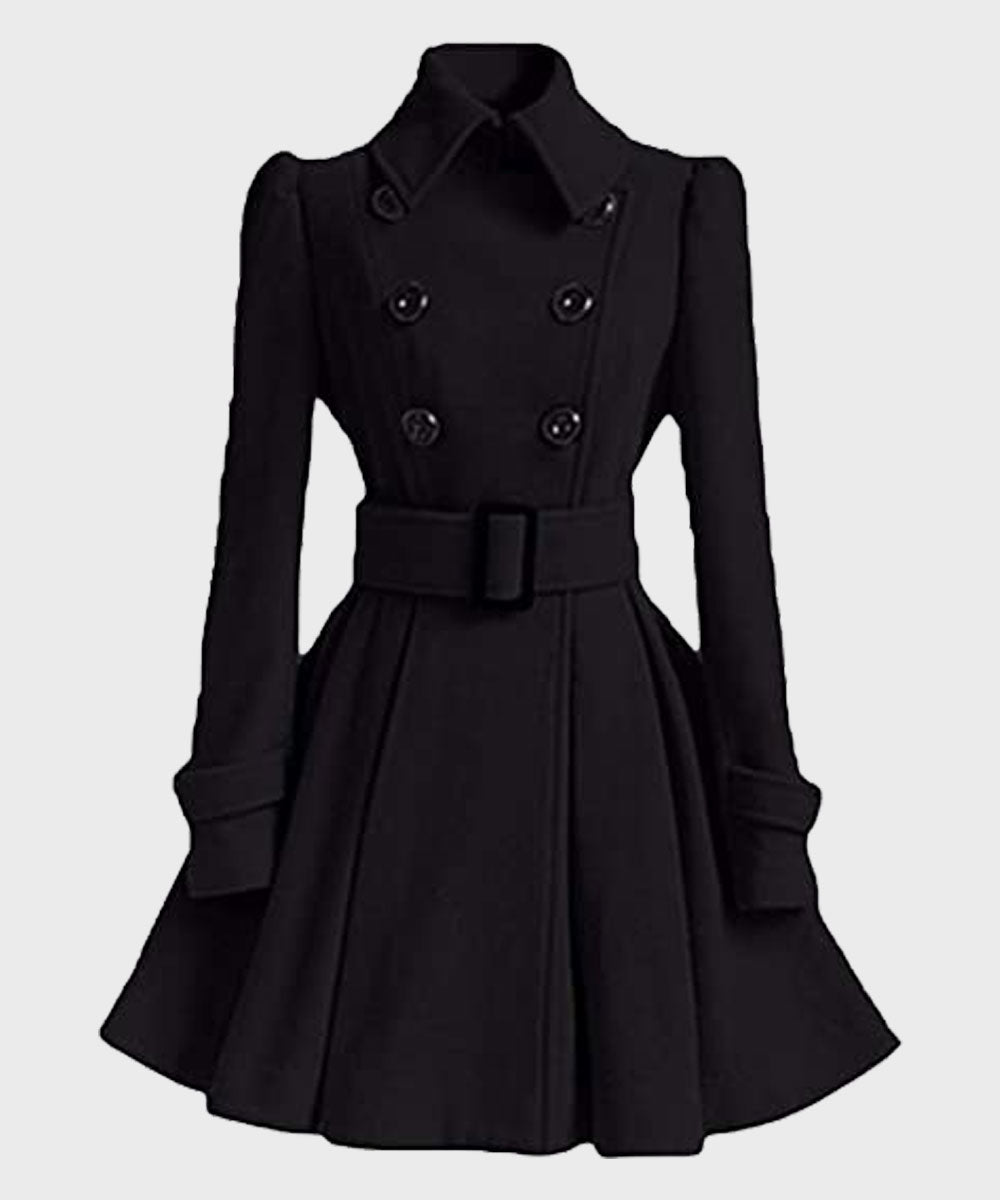 Womens Swing Pea Coat Coat women front product view | Dash Racegear — Womens Stylish Winter Swing Black Pea Coat