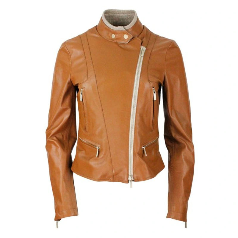 Womens Tan Brown Leather Jacket Leather Jacket women front product view | Dash Racegear — Womens Tan Brown Leather Jacket