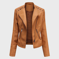 Womens Tan Brown Blazer Style Leather Jacket Leather Jacket women front product view | Dash Racegear — Tan Brown Sheepskin Womens Leather Jacket