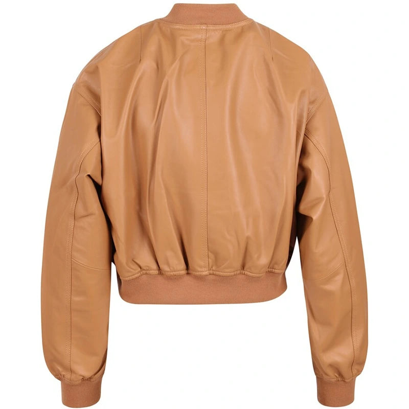 Women’s Tan Brown Cropped Leather Jacket Leather Jacket women detail view 2 | Dash Racegear — Tan Brown Cropped Leather Jacket