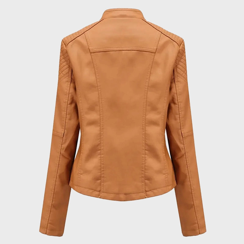 Womens Tan Brown Blazer Style Leather Jacket Leather Jacket women detail view 2 | Dash Racegear — Womens Tan Brown Sheepskin Leather Jacket