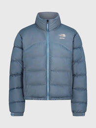 The North Face x Skims 2000 Nuptse Jacket Jacket unisex front product view | Dash Racegear — The North Face × SKIMS 2000 Nuptse Blue Puffer Jacket with glossy finish and insulation, for women, ideal winter city wear.