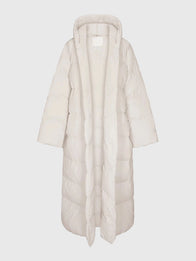 The North Face x Skims Nuptse Wrap White Parka Coat Coat unisex detail view 3 | Dash Racegear — Women’s The North Face x SKIMS 2025 White Nuptse Puffer Coat, featuring wrap closure and cozy padding for outdoor winter fun.