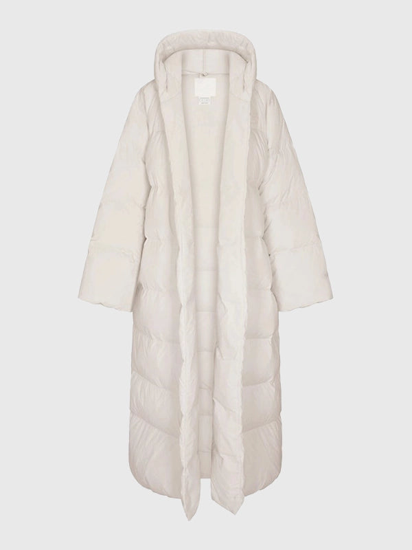 The North Face x Skims Nuptse Wrap White Parka Coat Coat unisex detail view 3 | Dash Racegear — Women’s The North Face x SKIMS 2025 White Nuptse Puffer Coat, featuring wrap closure and cozy padding for outdoor winter fun.