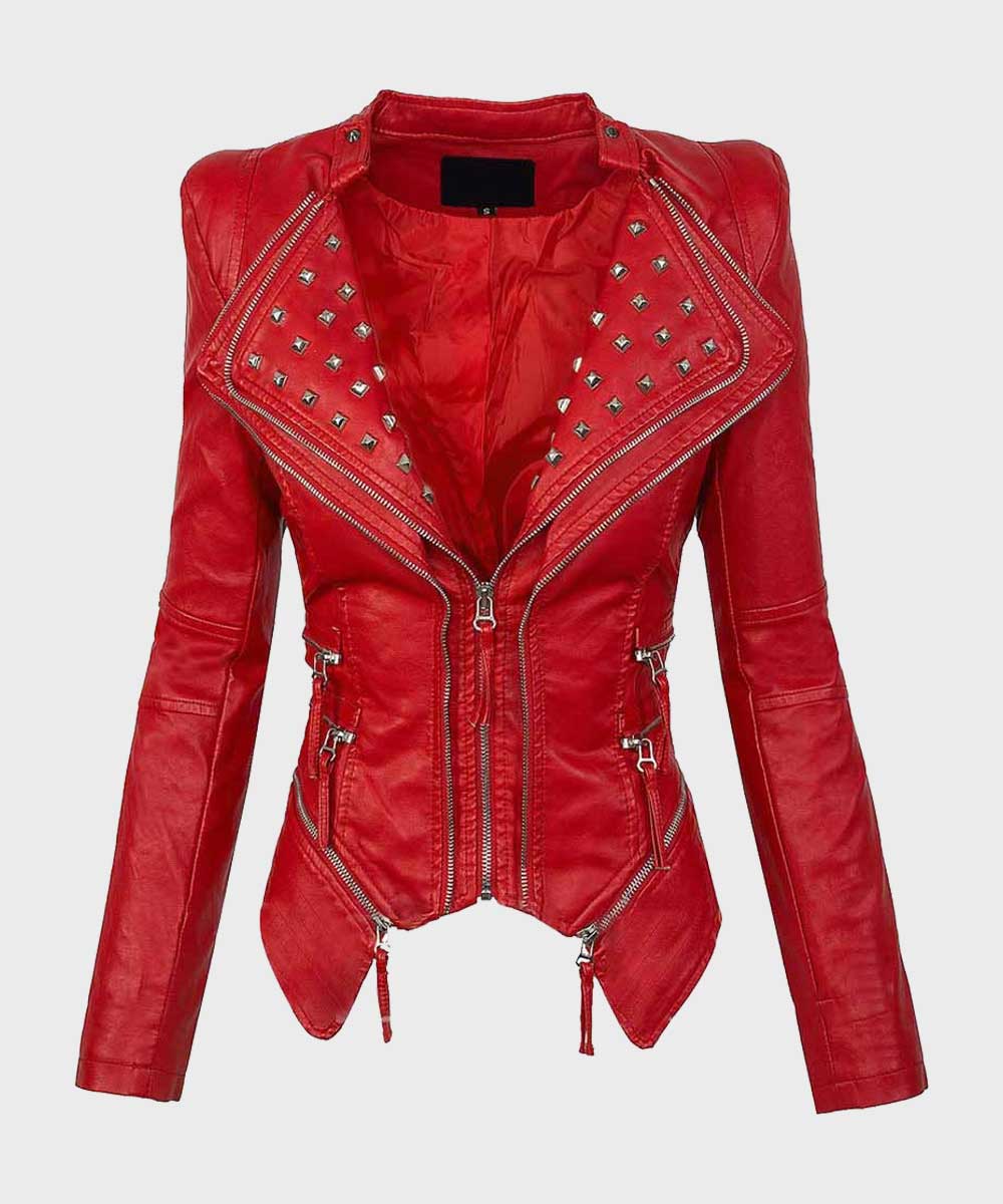 Womens Valentines Red Jacket Jacket women front product view | Dash Racegear — Womens Red Red Valentines Biker Jacket