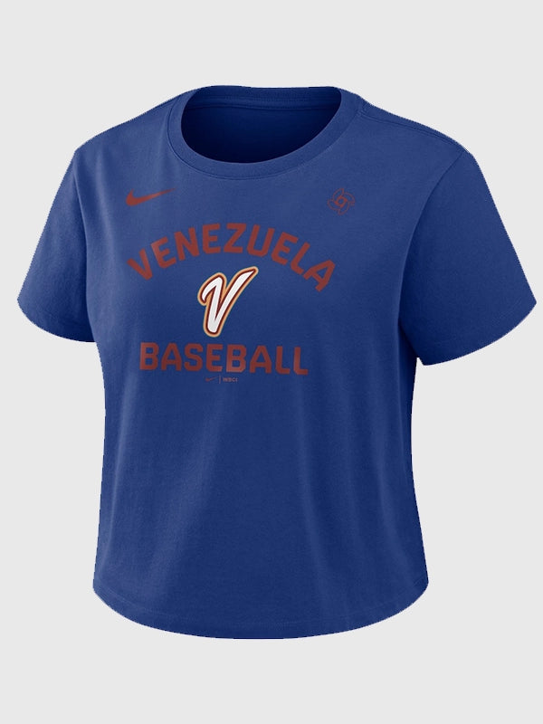 Venezuela 2026 World Baseball Classic T-Shirt Shirt unisex front product view | Dash Racegear — Nike women’s Rush Blue Venezuela Baseball 2026 World Baseball Classic T‑shirt with relaxed silhouette for daily wear.