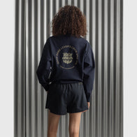 Barça Essentials Half Zip Hoodie Hoodie unisex front product view | Dash Racegear — Unisex fleece half-zip hoodie in navy from Barça Essentials.