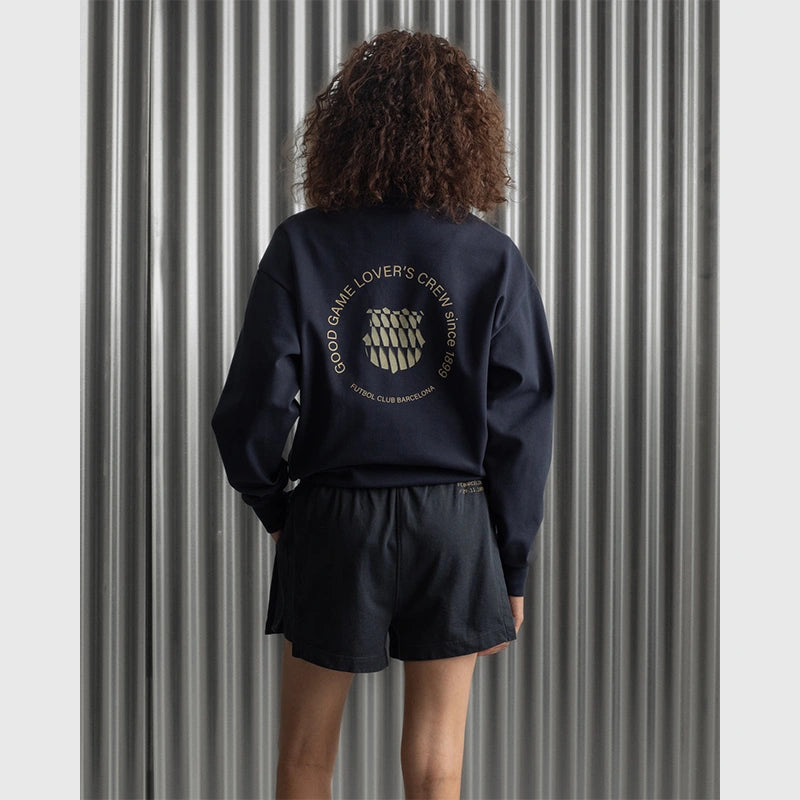 Barça Essentials Half Zip Hoodie Hoodie unisex front product view | Dash Racegear — Unisex fleece half-zip hoodie in navy from Barça Essentials.