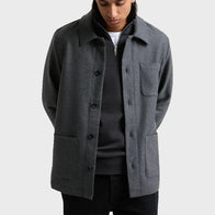 Grey Wool Overshirt Jacket unisex front product view | Dash Racegear — Grey Wool Overshirt For Sale