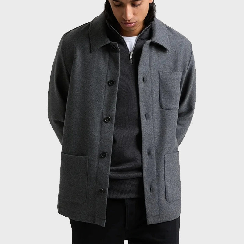 Grey Wool Overshirt Jacket unisex front product view | Dash Racegear — Grey Wool Overshirt For Sale
