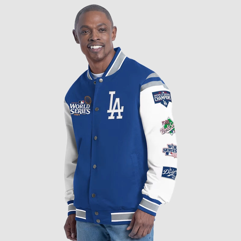World Series Dodgers G-III Royal Recruit Commemorative Varsity Jacket Varsity Jacket unisex front product view | Dash Racegear — Royal Varsity Jacket Dodgers World Series Edition