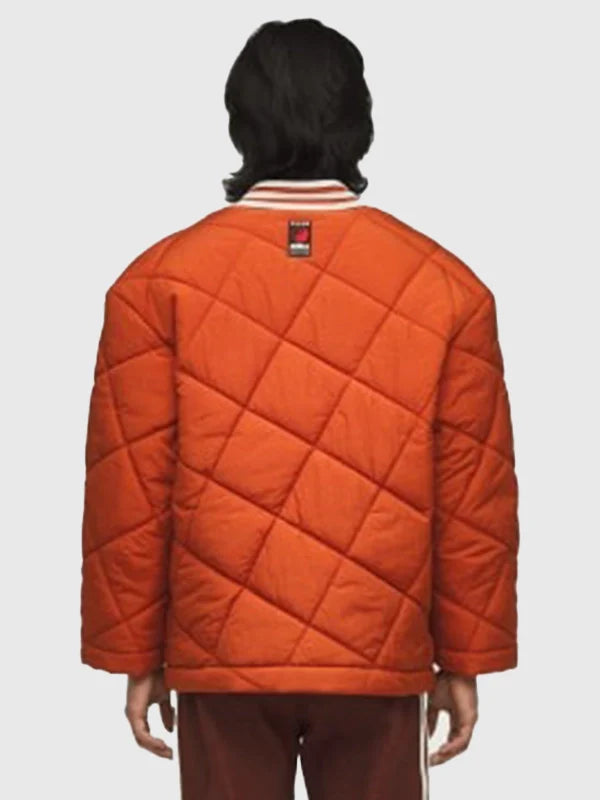 Adidas x Edison Chen Clot Wrap Jacket Jacket unisex detail view 3 | Dash Racegear — Orange Adidas Clot Wrap Puffer Jacket, lightweight yet warm, unisex fit with urban collaboration details.