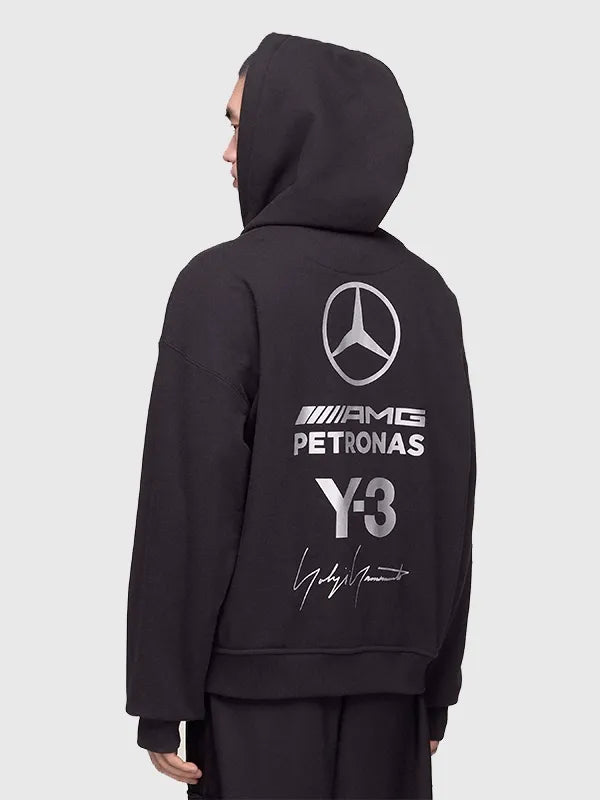 Y-3 x Mercedes-AMG F1 Zip Hoodie Hoodie unisex detail view 3 | Dash Racegear — 2026 Y-3 x Mercedes-AMG F1 hoodie in black with bold logo, built for sporty and everyday outfits.