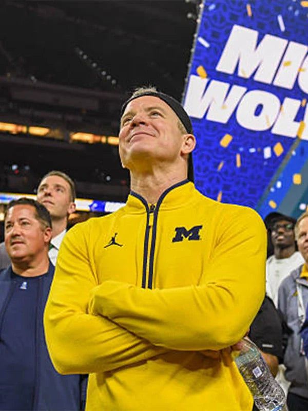 Dusty May Wolverines Quarter-Zip Pullover Jacket Jacket unisex detail view 8 | Dash Racegear — Michigan Wolverines Dusty May Victory yellow jacket, sleek quarter-zip fit made for sporty casual wear.