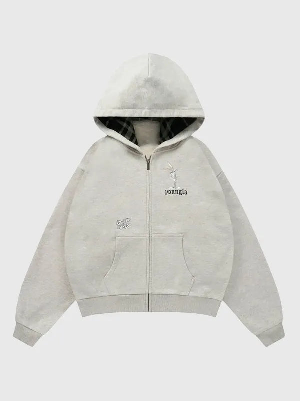 YoungLA x Looney Tunes Plaid Zip-Up Hoodie Hoodie unisex detail view 5 | Dash Racegear — Casual plaid hoodie showcasing YoungLA x Looney Tunes details and a relaxed streetwear aesthetic.