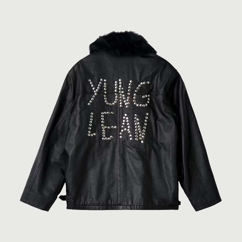 Yung Lean World Affairs Leather Jacket Leather Jacket unisex detail view 2 | Dash Racegear — Stand out in style with the Yung Lean World Affairs leather jacket, designed for bold looks.