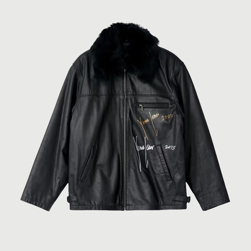 Yung Lean World Affairs Leather Jacket Leather Jacket unisex front product view | Dash Racegear — Capture the essence of Yung Lean with this leather jacket from his World Affairs collection.
