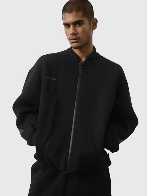 Adidas x Entire Studios Z.N.E. Bomber Jacket Bomber Jacket unisex front product view | Dash Racegear — Adidas x Entire Studios 2026 Z.N.E. black full-zip bomber jacket, sleek minimalist fit for modern streetwear layering.