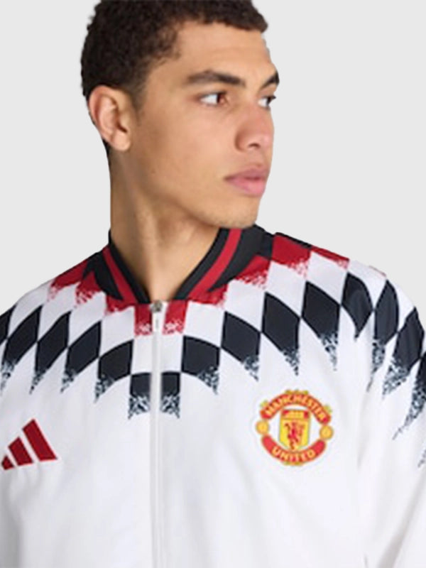 Manchester United x adidas Stadium Track Jacket Jacket unisex detail view 2 | Dash Racegear — 2026 Manchester United adidas Stadium White Jacket for men and women with lightweight sporty comfort.