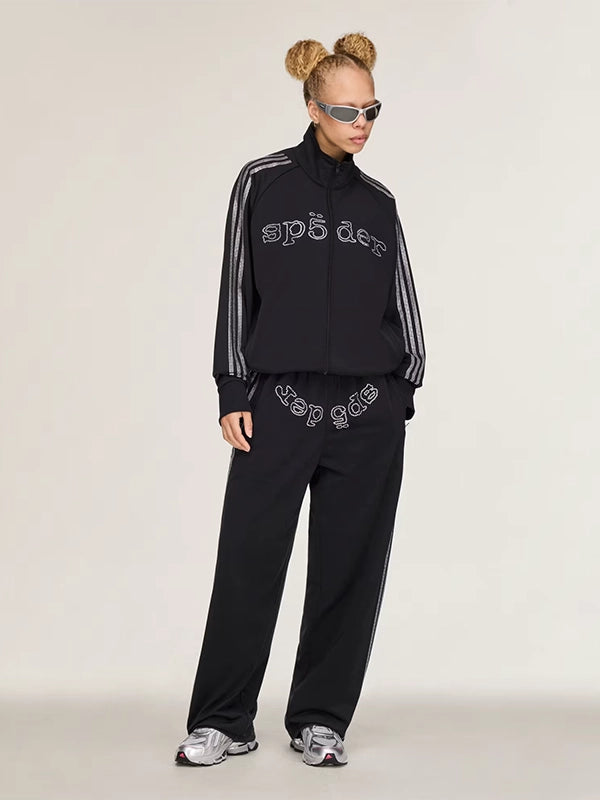 Adidas x Sp5der Rhinestone Tracksuit Tracksuit unisex front product view | Dash Racegear — A sleek black tracksuit featuring Adidas x Sp5der styling, rhinestone accents, and a comfortable everyday fit.