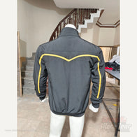 Apex black softshell jacket full back with yellow contrast piping by Dash Racegear